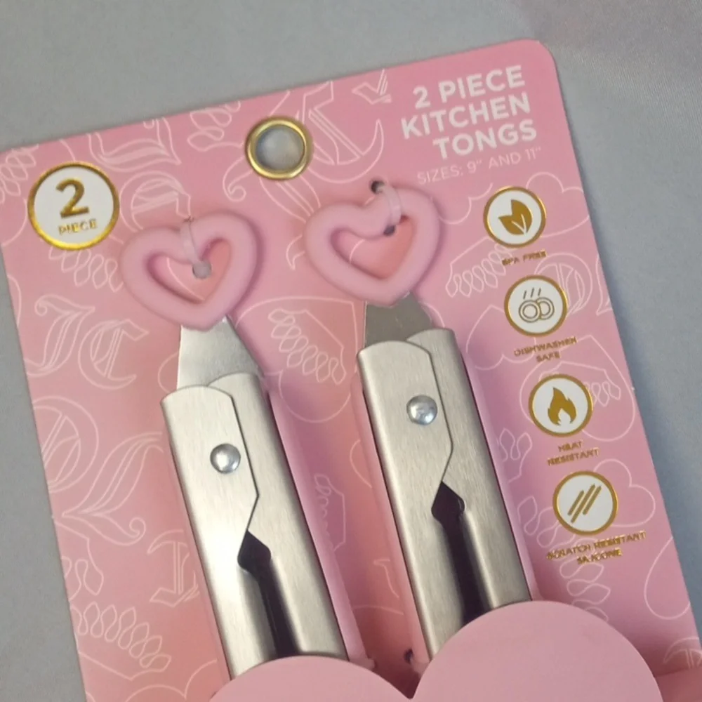 🏠🍒 Juicy Couture Pink Heart Kitchen Tongs Set